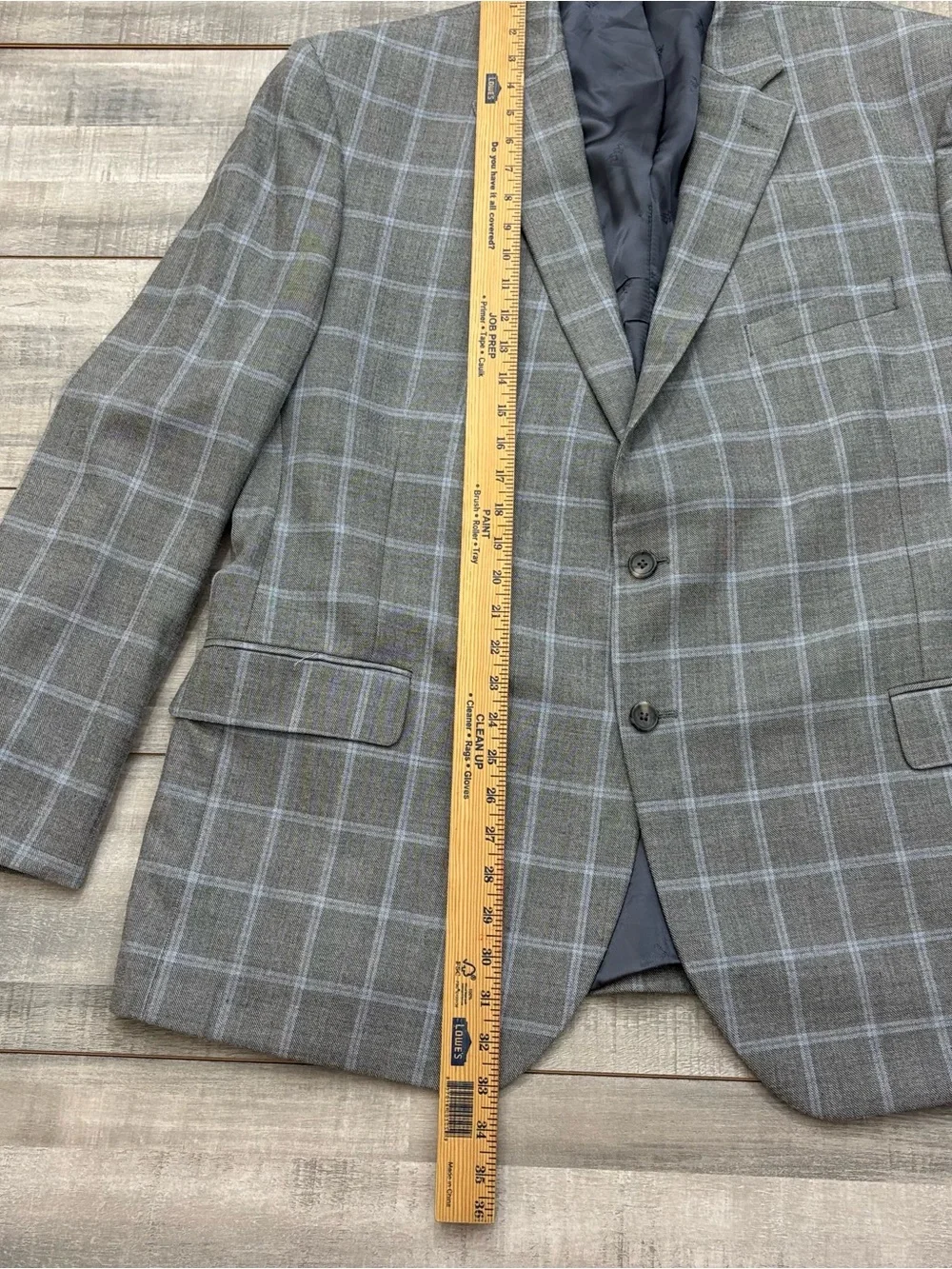 Jos A Bank Reserve 50R Blazer Silk Wool Gray Blue Windowpane Plaid Sport Coat
